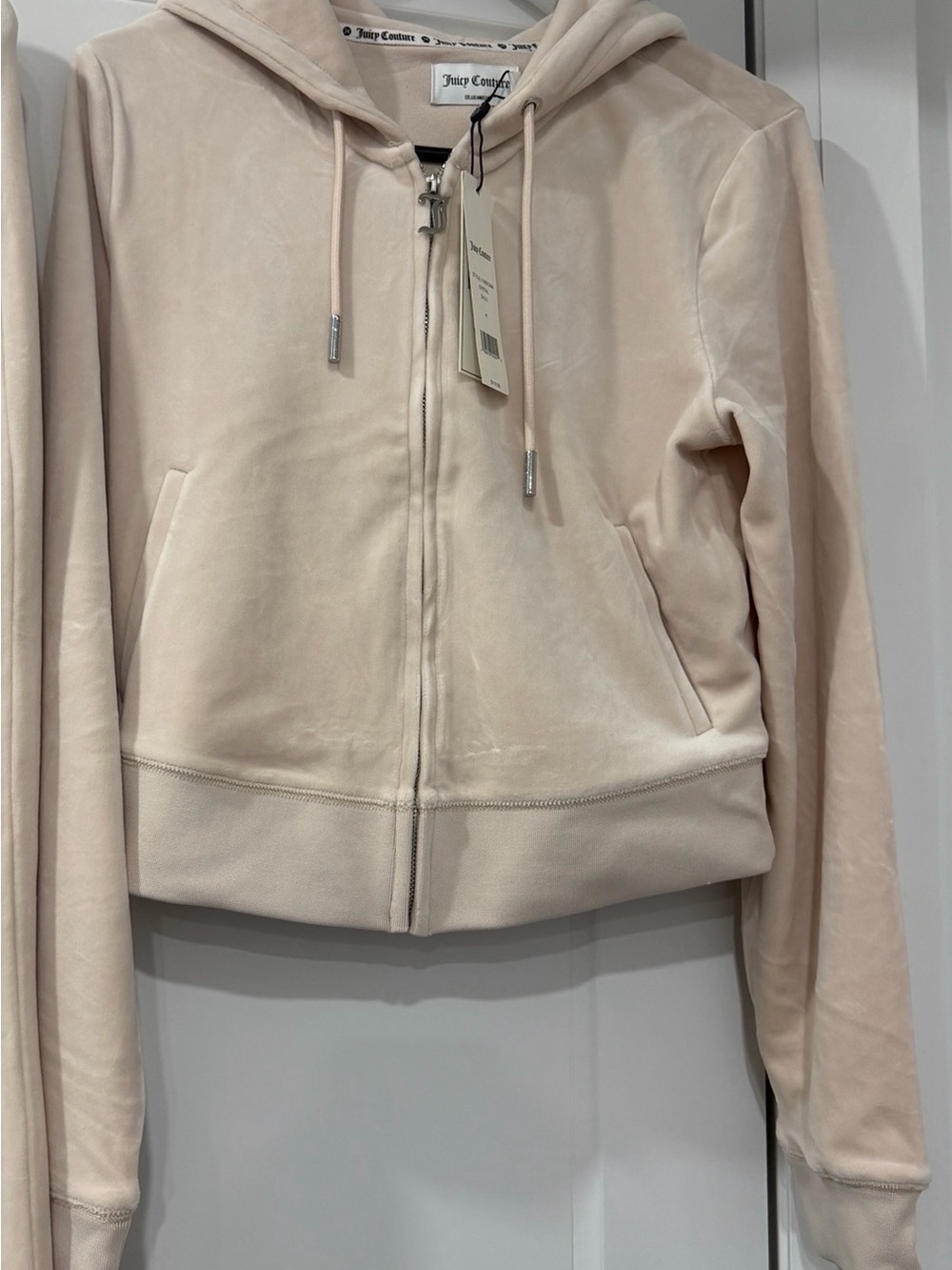 Juicy Couture Women's Crystal Beige Velour Zip Hoodie
